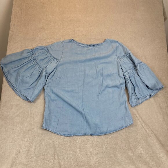 J. Jill Women's Light Blue Bell Sleeve Blouse Size M Flowy Lightweight Top With - Picture 10 of 10